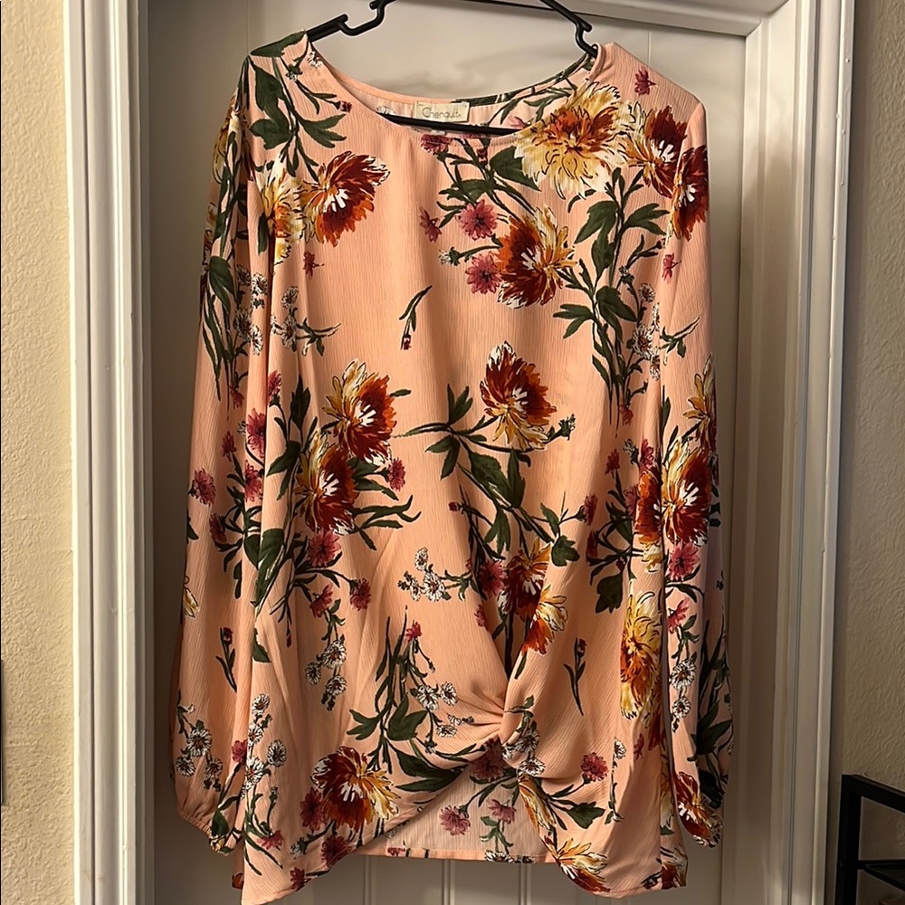 Chenault Orange Pink Tie Front Blouse